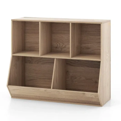 Costway 5-cube Wooden Kids Toy Storage Organizer With Anti-tipping Kits-natural In Brown