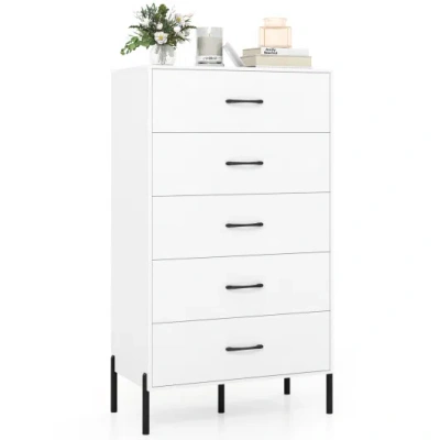 Costway 5-drawer Modern Tall Chest Of Drawers With Metal Legs-white