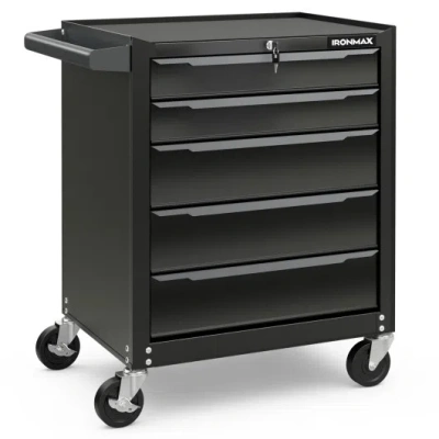 Costway 5-drawer Tool Storage Cabinet With Hanging Holes And Central Keyed Locking System-black