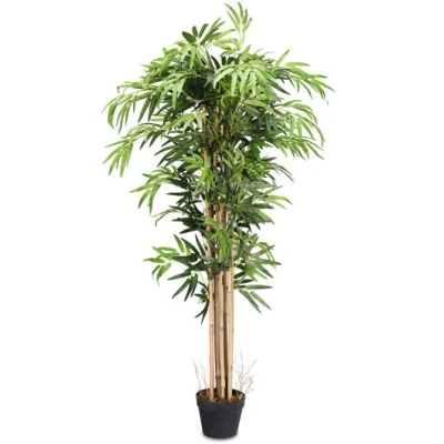 Costway 5-feet Artificial Bamboo Silk Tree Indoor-outdoor Decorative Planter In Green
