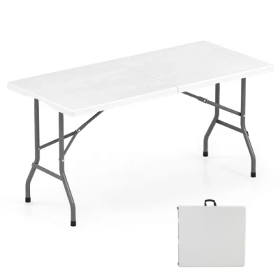 Costway 5ft Folding Picnic Table With Wood Grain Hdpe Tabletop And Non-slip Foot Pads-wh In Multi