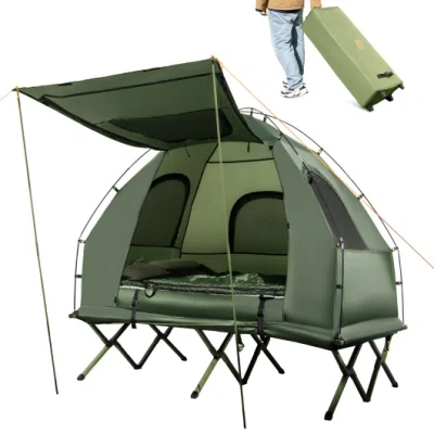 Costway 5-in-1 2-person Foldable Outdoor Camping Tent Cot With Air Mattress And Sleeping Bag In Green