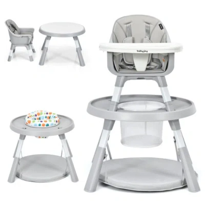 Costway 5-in-1 Baby Highchair With Height Adjustable And 2-tier Tray Storage Busket-gray