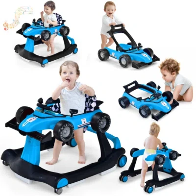 Costway 5-in-1 Baby Walker With Adjustable Height And Speed For Boys Girls 6-18 Months In Blue