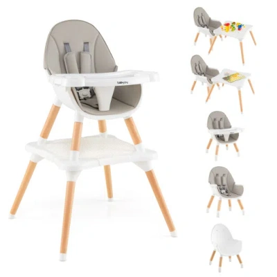 Costway 5-in-1 Baby Wooden Convertible High Chair -gray