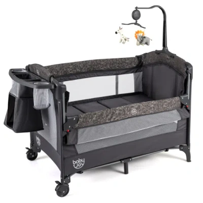 Costway 5-in-1 Bedside Bassinet With Diaper Changer And Mattress-gray In Black