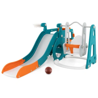 Costway 5-in-1 Kids Slide And Swing Set With Mini Bus And Basketball Hoop-multicolor