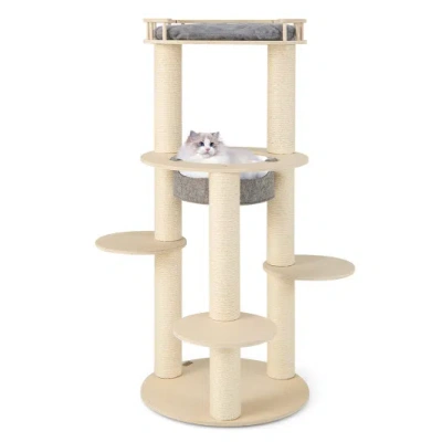 Costway 5-level Wooden Cat Tree With Padded Perch Non-woven Hammock-gray In Neutral