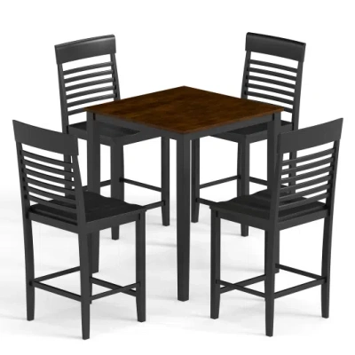 Costway 5-piece Counter-height Dining Table Set With Rubber Wood Frame And Footrest In Black
