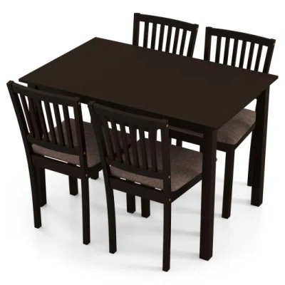 Costway 5-piece Dining Table Set For 4 Rectangular Kitchen Table With 4 Upholstered Chairs-dark Brown In Black