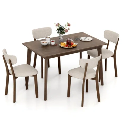 Costway 5-piece Dining Table Set For 4 With Rubber Wood Frame And Padded Set-brown