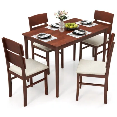 Costway 5-piece Dining Table Set With High Curved Back For 4 People-walnut In Brown