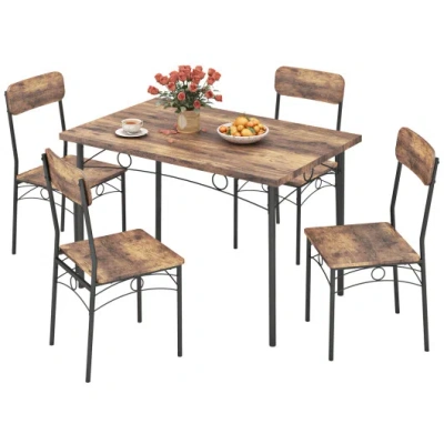 Costway 5-piece Industrial Dining Table Set For 4 For Small Place Apartment-brown