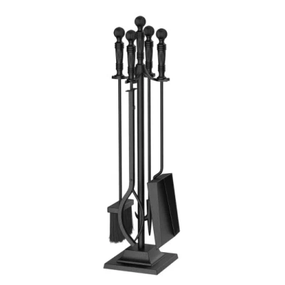 Costway 5-pieces Fireplace Tool Set Indoor Outdoor Fire Place Set Tools With Aluminum Handles In Black