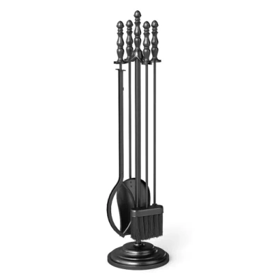 Costway 5-pieces Fireplace Tool Set With Poker Tongs Brush Shovel And Round Stand In Multi