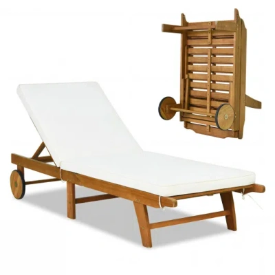 Costway 5-position Adjustable Patio Chaise Lounge With Cushioned Comfort And Wheels In Brown