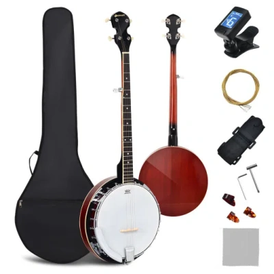 Costway 5-string Geared Tunable Banjo With Case In Black