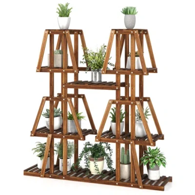Costway 5-tier 10 Potted Wood Plant Stand For Multiple Plants In Brown