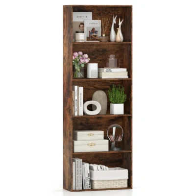 Costway 5-tier Bookshelf Open Bookcase Freestanding Display Shelf Storage Organizer-rustic Brown In Multi