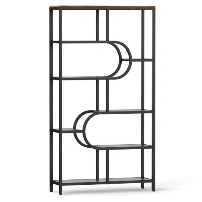 Costway 5-tier Bookshelf Tall Etagere Bookcase With Open Storage Shelves And U Shape-rustic Brown In Black