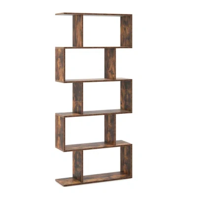 Costway 5-tier Bookshelf With Anti-toppling Device For Living Room Home Office-rustic Brown