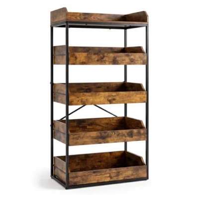 Costway 5-tier Food Storage Rack With 4 Pull-out Drawers And Adjustable Feet-rustic Brown