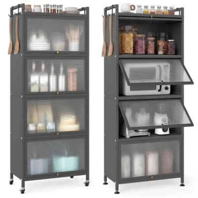 Costway 5-tier Kitchen Baker's Rack With Flip-up Pc Doors-gray In Black