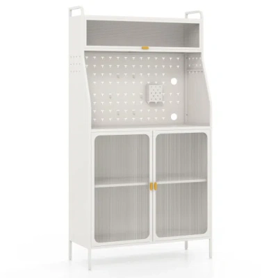 Costway 5-tier Metal Baker's Rack With See-through Flip-up Door And Pegboard-white In Animal Print
