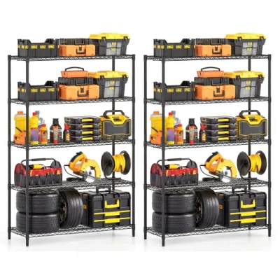 Costway 5-tier Metal Storage Shelving Unit Set Of 2 Adjustable Utility Shelf With V-shaped Wire Rack-black In Animal Print