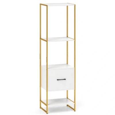 Costway 5-tier Narrow Bookcase With 4 Open Shelves And Storage Drawer-white
