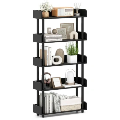 Costway 5-tier Open Bookcase With Industrial Storage Unit-black In Animal Print