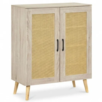 Costway 5-tier Rattan Shoe Cabinet With 3 Removable Shelves-natural In Brown