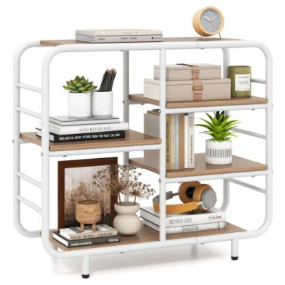 Costway 5-tier Storage Organizer Open Book Shelf With Metal Frame-natural In White