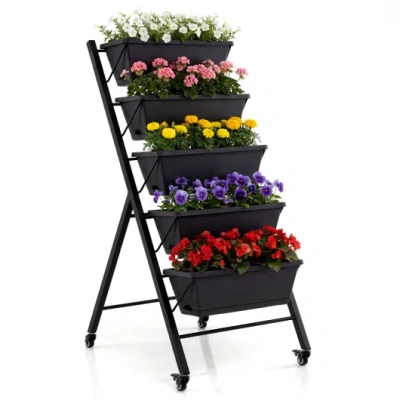 Costway 5-tier Vertical Raised Garden Bed With Wheels For Backyard In Black