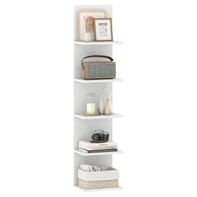 Costway 5-tier Wall Mounted Shelf Unit With Wood Grain-white