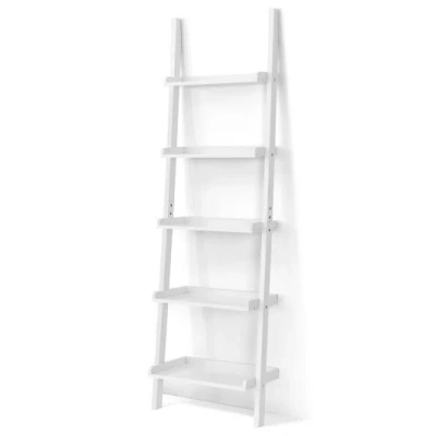 Costway 5-tier Wall-leaning Ladder Shelf Display Rack For Plants And Books-white