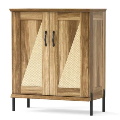Costway 5-tier Wooden Farmhouse Shoe Cabinet With Woven Rattan Doors-natural In Animal Print