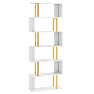Costway 5-tier/6-tier Geometric Bookcase With Metal Frame And Anti-tipping Kits-6-tier In White