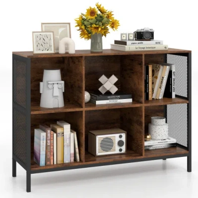 Costway 6 Cube Bookcase 42" Wide Horizontal Bookshelf With Accent Cubby Shelf-rustic Brown