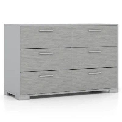 Costway 6 Drawer Storage Cabinet With Metal Legs Handles With Anti-toppling Devices-grey In Gray