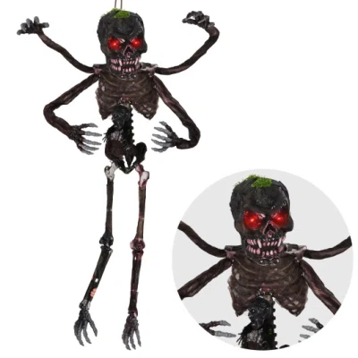 Costway 6 Feet Animated Halloween Decoration With 4 Arms Red Led-lit Eyes & Spooky Sounds In Brown