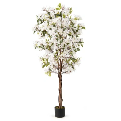 Costway 6 Feet Artificial Bougainvillea Tree With 910 White Flowers-1 Pieces In Multi