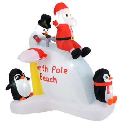 Costway 6 Feet Christmas Inflatable With Blow Up Penguins And Santa Decoration In White