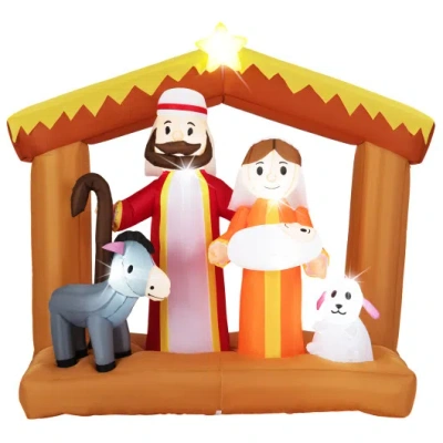 Costway 6 Feet Christmas Inflatables Nativity Scene Outdoor Decoration With Built-in Led Lights In Multi