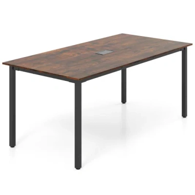 Costway 6 Feet Conference Room Table Large Meeting Table Rectangle Seats 8-10 People-rustic Brown