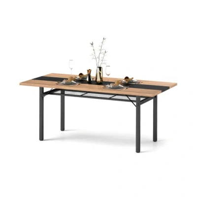 Costway 6 Feet Dining Table With Heavy-duty Metal Frame For 6-8 People-natural In Multi