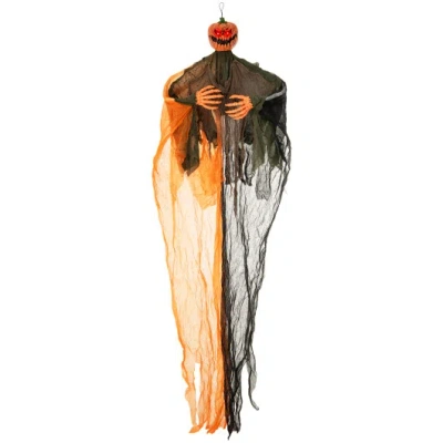 Costway 6 Feet Hanging Pumpkin Ghost With Red Glowing Eyes And Bendable Arms In Multi