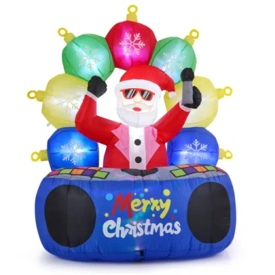 Costway 6 Feet Inflatable Dj Santa With Rotating Music Light And Flashing Leds In Multi