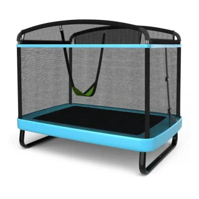 Costway 6 Feet Kids Entertaining Trampoline With Swing Safety Fence-blue