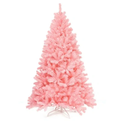 Costway 6 Feet Pink Artificial Hinged Spruce Full Christmas Tree With Foldable Metal Stand